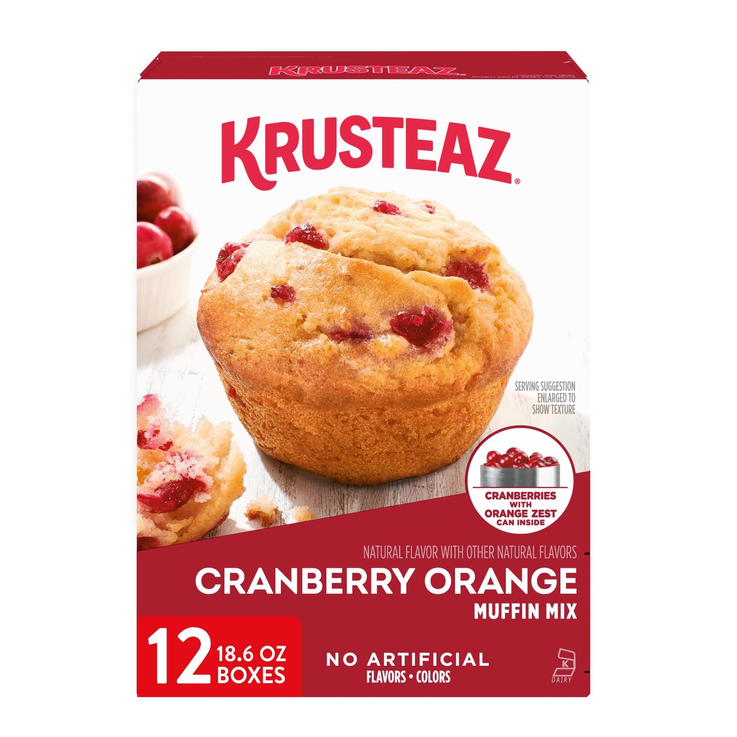 Krusteaz Cranberry Orange Muffin Mix, Made with Real Cranberries & Orange Zest, 18.6 oz Boxes (Pack of 12)