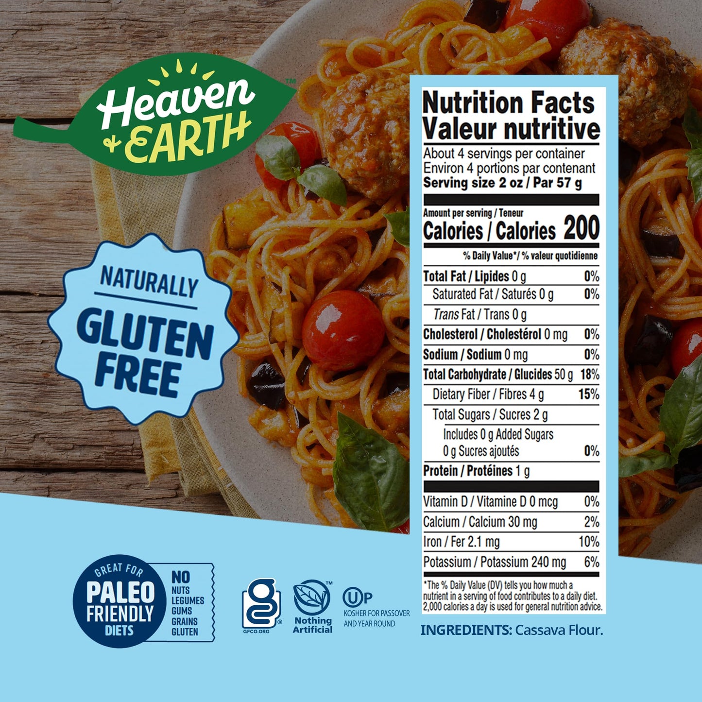 Heaven & Earth Grain Free Pasta, Cassava Spaghetti Pasta, 8Oz (3 Pack) | Paleo Pasta | Vegan | Certified Gluten Free | Kosher Fo