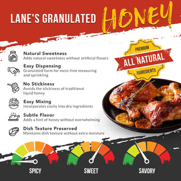 Lane'S Granulated Honey Seasoning, All-Natural Caramelized Granulated Powdered Honey Dust Blend With Honey Sugar Cane, No Msg, M
