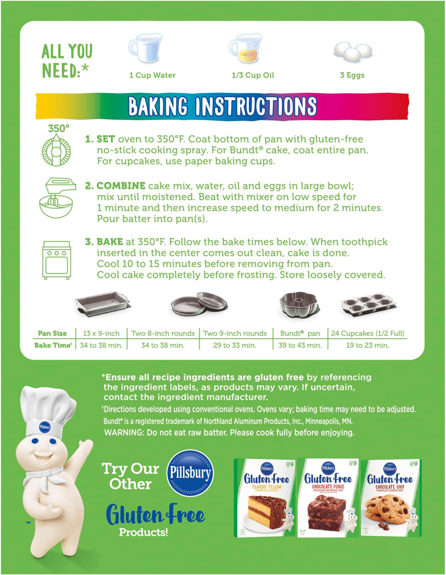 Pillsbury Gluten Free Funfetti Cake & Cupcake Mix, 17 oz (Pack of 3)