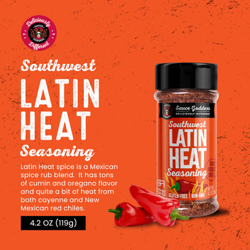 Sauce Goddess Southwest Latin Heat Shaker - Bbq Rub With Tons Of Cumin And Oregano Flavor, Cayenne, And New Mexican Red Chiles.
