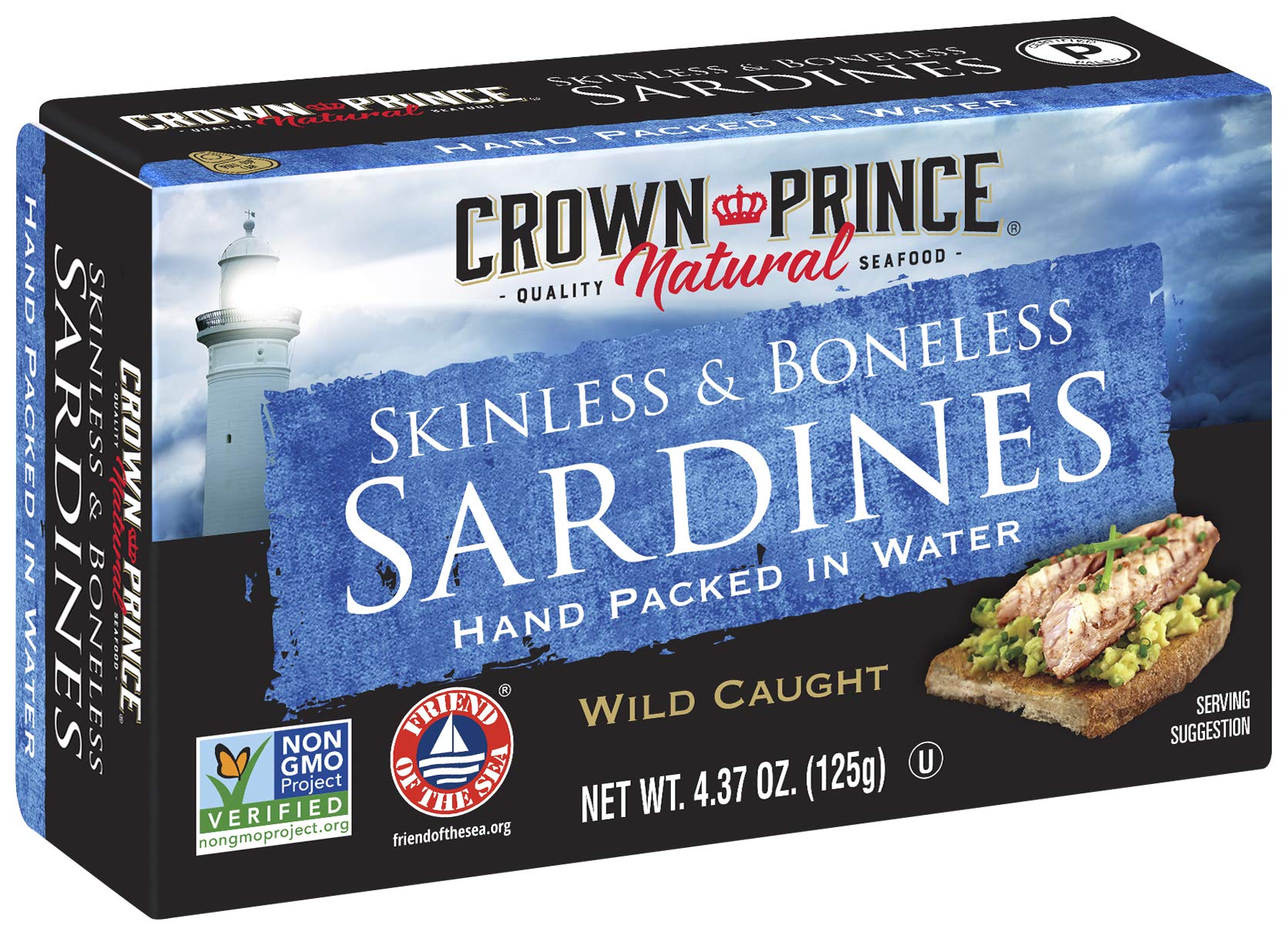 Crown Prince Natural Skinless & Boneless Sardines In Water, 4.37-Ounce Cans (Pack Of 12)
