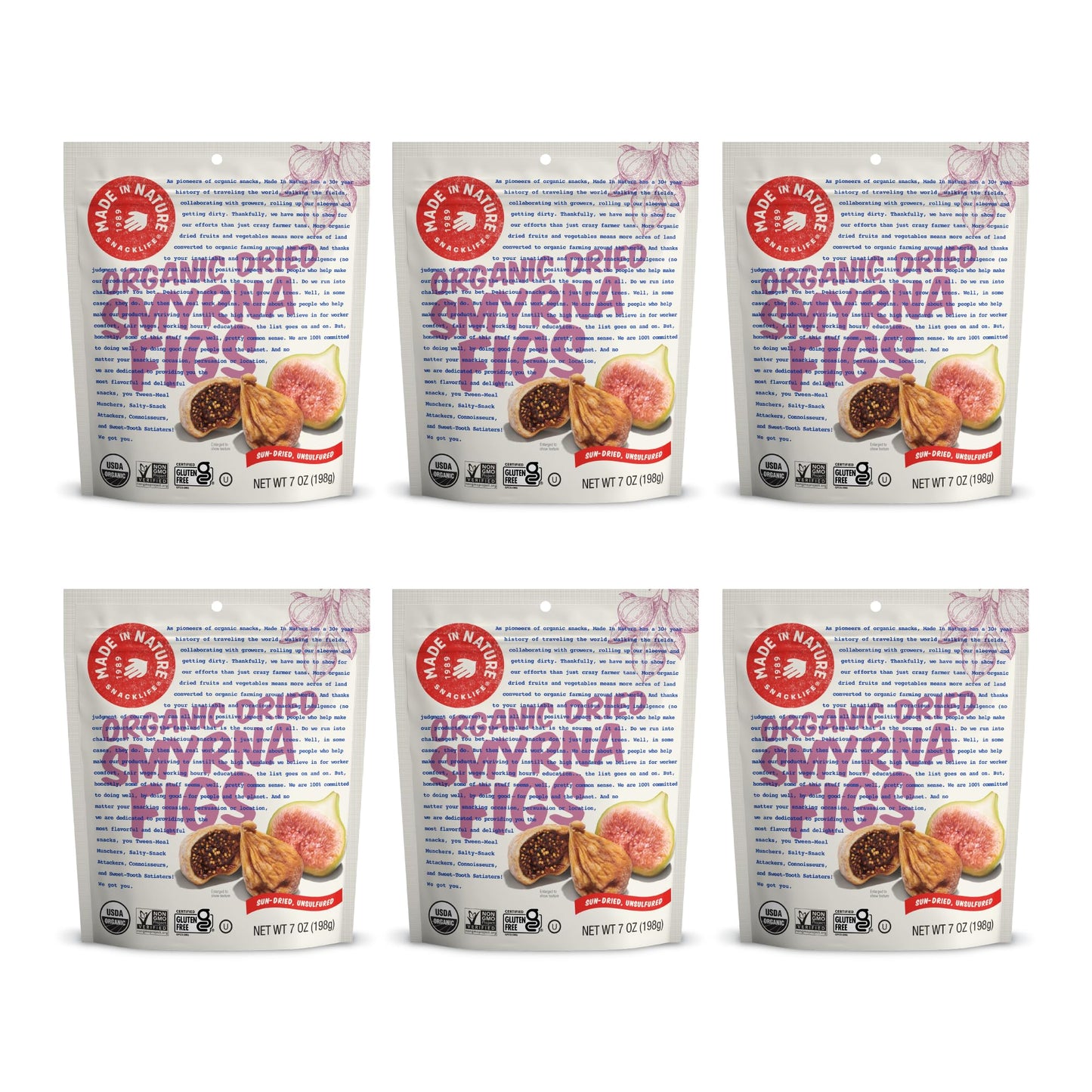 Made In Nature Organic Dried Fruit, Turkish Smyrna Figs, 7Oz Bags (6 Count) - Non-Gmo, Unsulfured Vegan Snack