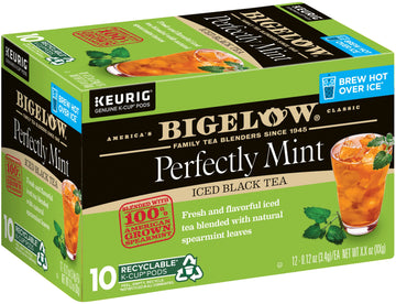 Bigelow Tea Unsweetened Perfectly Mint Iced Black Tea Keurig K Cup Pods, Caffeinated Tea Keurig Tea Pods, 10 Count Box (Pack Of