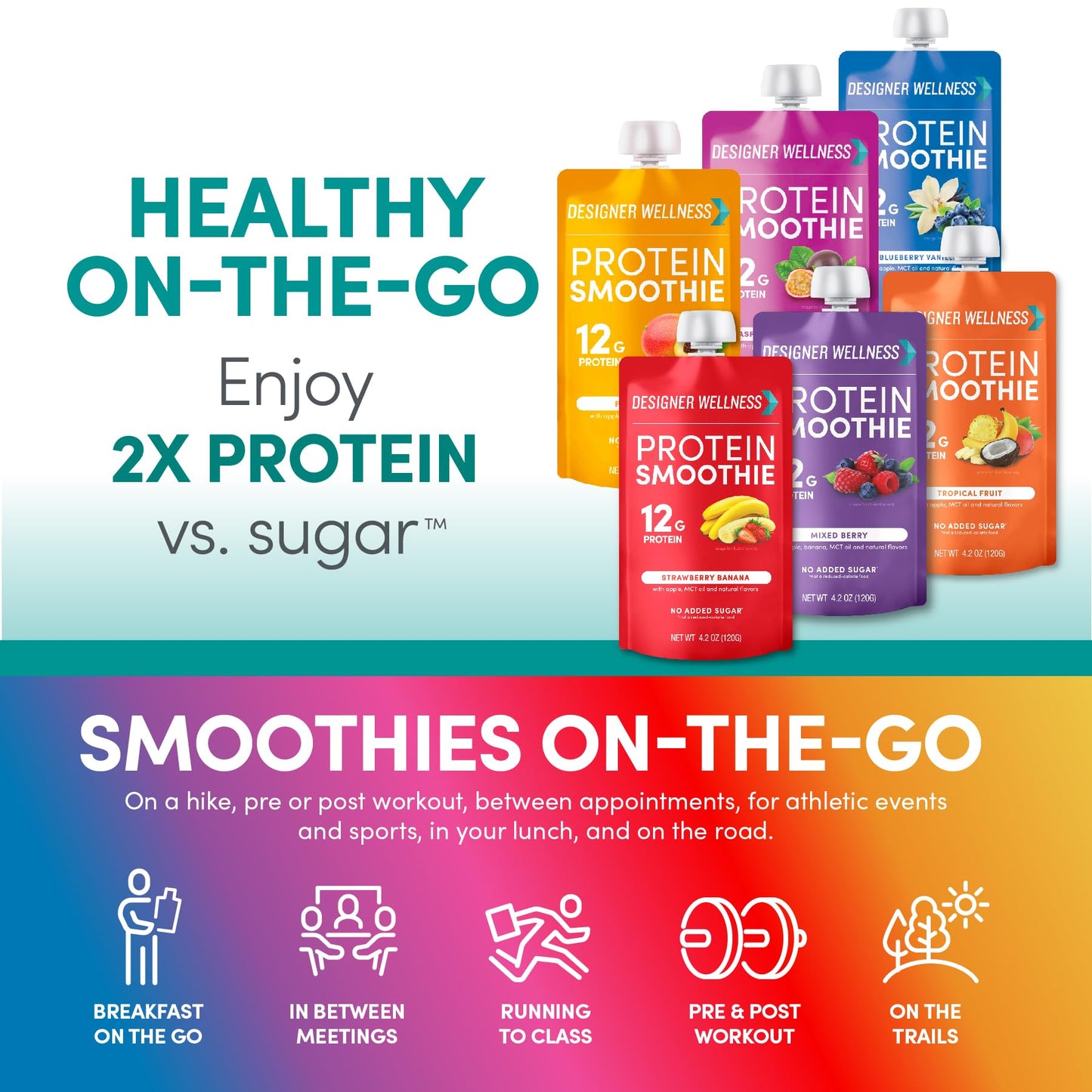 Designer Wellness Protein Smoothie, Real Fruit, 12g Protein, Low Carb, Zero Added Sugar, Gluten-Free, Non-GMO, No Artificial Col