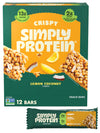 Simply Protein - Lemon Coconut Crispy Bars - Plant Based Protein Bars - Low Carb Low Sugar High Fiber - 13g Protein 2g Sugar 7g Fiber - Vegan Gluten Free Non GMO Kosher - 12 Bars