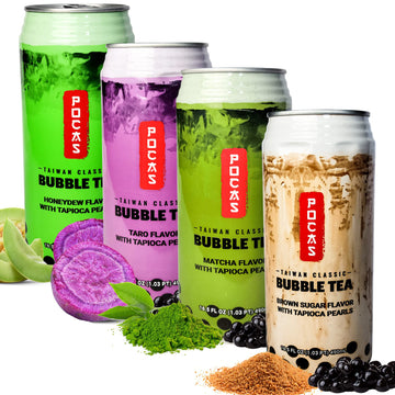 Pocas Bubble Tea, Classic Taiwan Style Milk Tea With Tapioca Pearls. Ready To Serve Boba Tea, World’S Best Tasting Boba Tea.16.5Fl Oz (Variety Pack, 12)