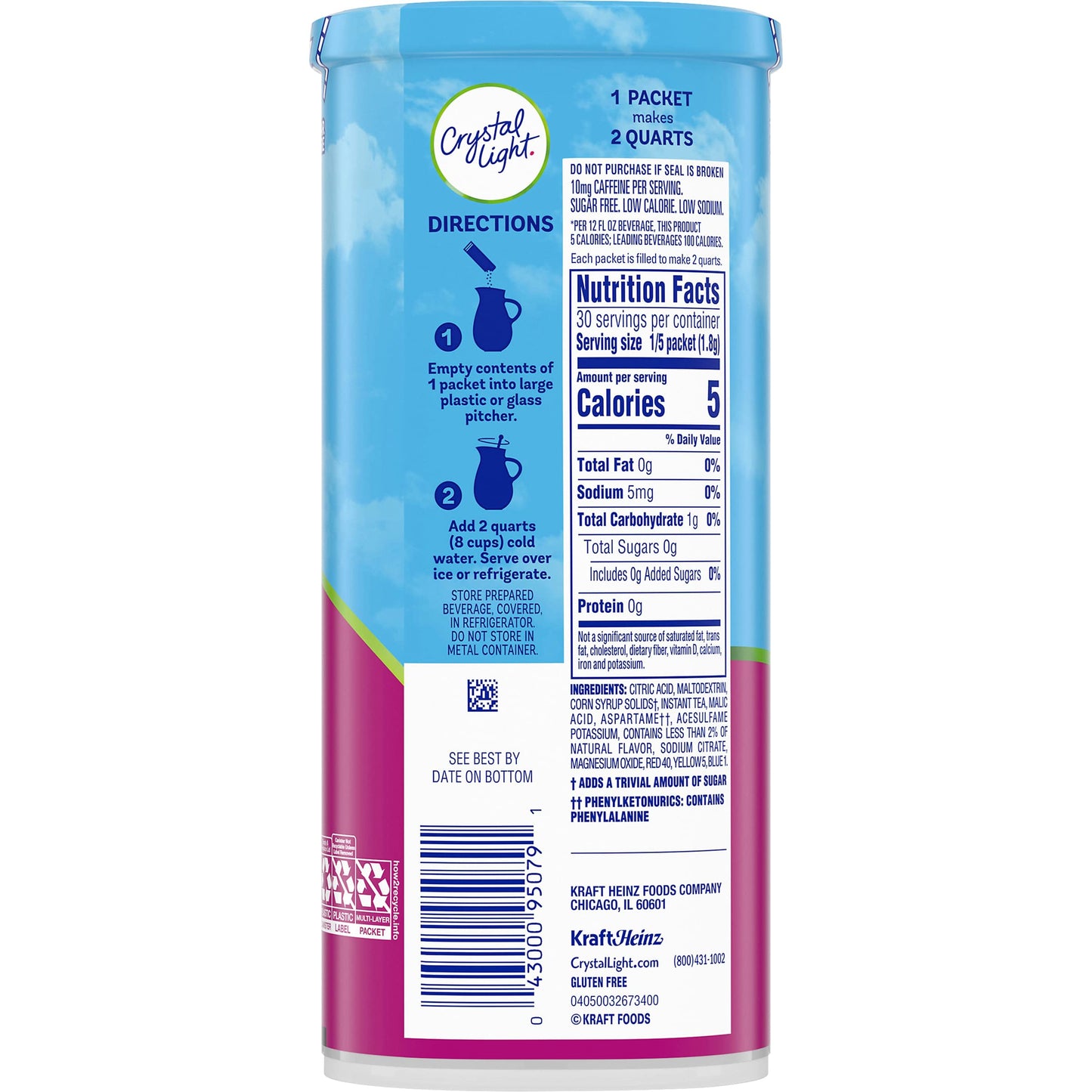 Crystal Light Raspberry Iced Tea, 12-Quart 1.6-Ounce Canister (Pack Of 8)