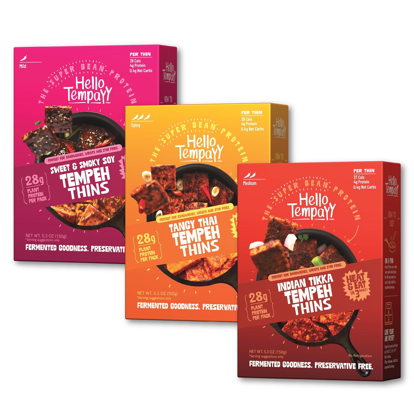 Ready to Cook Tempeh-All Thins Tempeh (Pack of 3)- 28g Clean Protein| High Fiber | More Protein & Fiber than Tofu & Cottage Chee