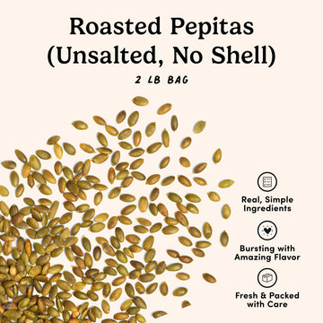 Nuts.com - Roasted Pepitas - 2 Lb Bag, Unsalted No Shell Pumpkin Seeds, Healthy Snack for Adults & Kids, Rich in Protein, Fiber
