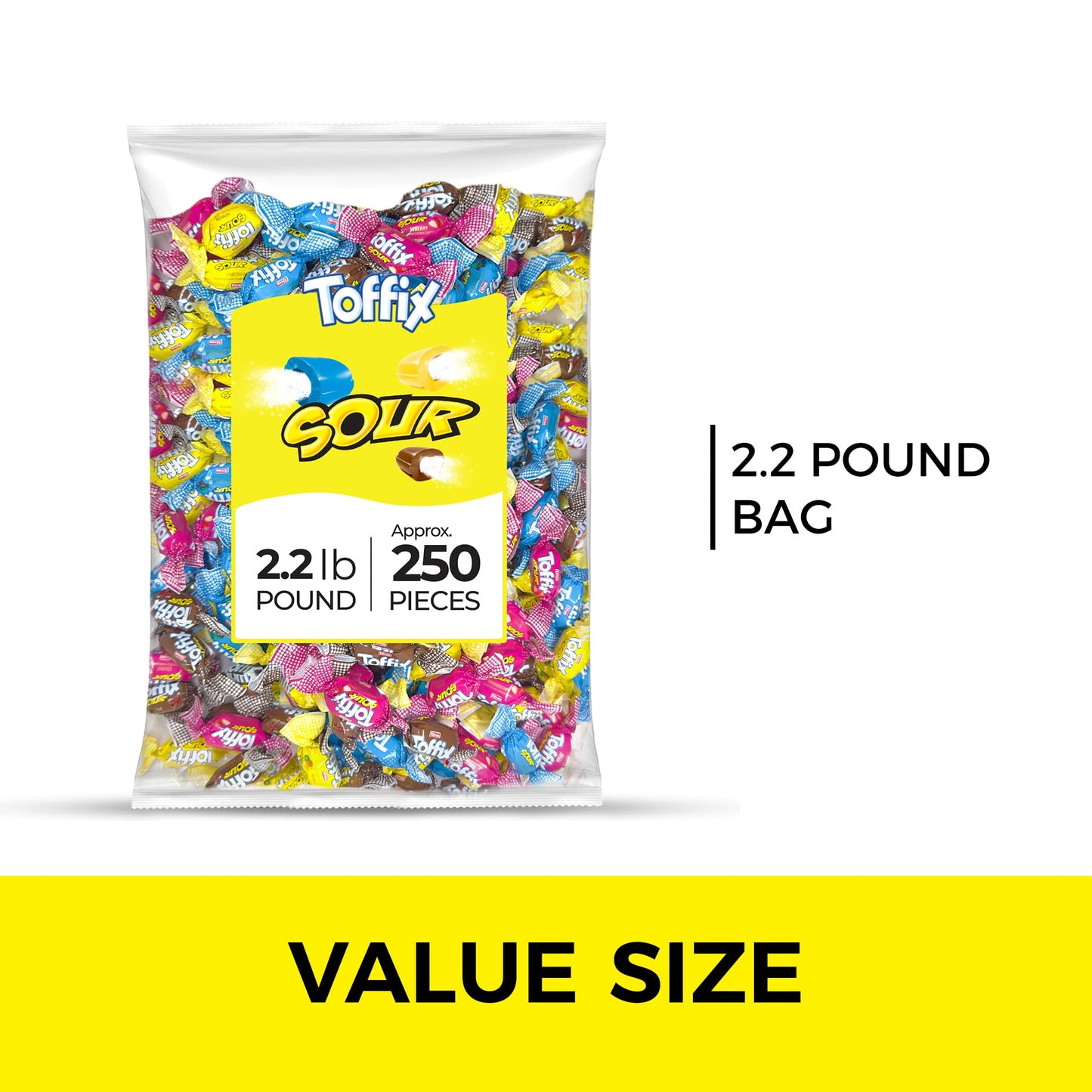 TOFFIX Sour Chews Candy, Center-Filled, 250 Pieces, Strawberry, Blueberry, Lemon & Cola, 2.2 Pound Pack of 8