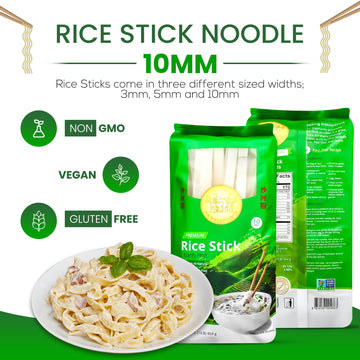 10Mm Rice Stick Noodles (Authentic) | Pack Of 3 | 1Lb 454G Per Pack | Use For Pad Thai & Pho | Diy Cooking Instructions Included | Four Elephants Brand