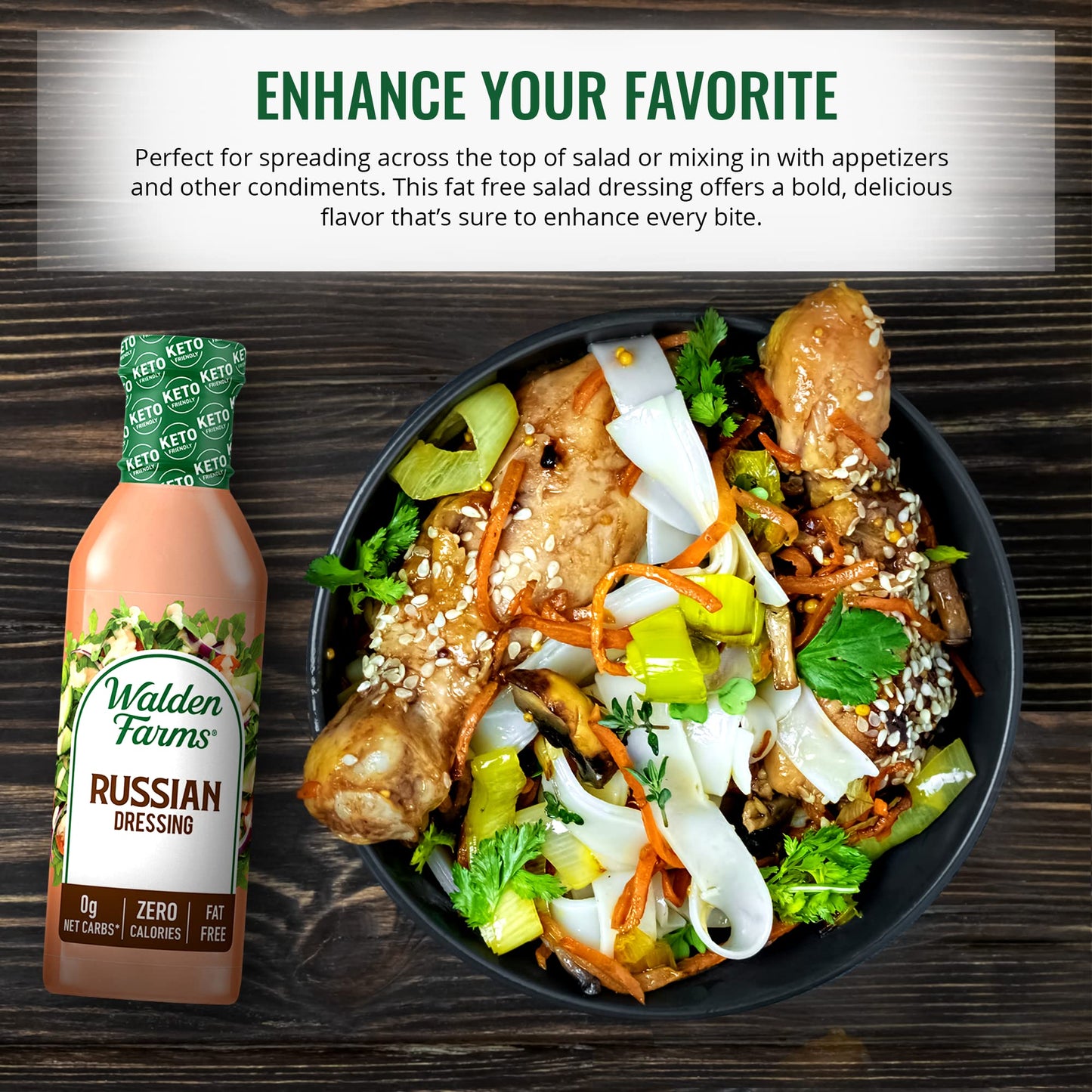 Walden Farms Russian Dressing 12 oz Bottle - Fresh and Delicious, Sugar Free 0g Net Carbs Condiment, Kosher Certified, So Tasty