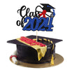 Gyufise 1Pcs Blue Glitter Class Of 2024 Cake Topper Happy Graduation Diploma Cap Cake Decoration Congrats Grad Party Decorations