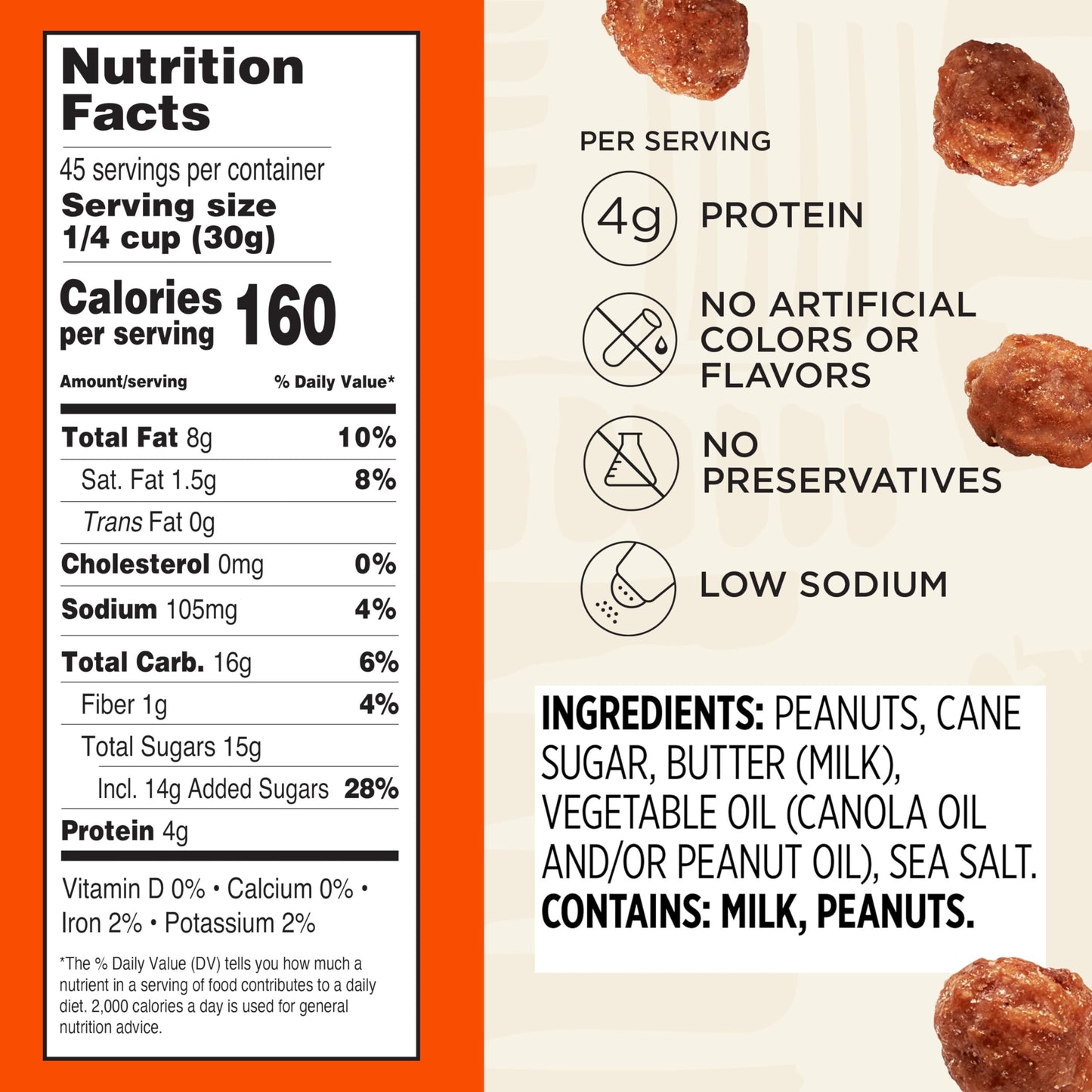 Snak Club Toffee Peanuts, Candied Peanuts with Praline Coat and Sweet Cream, Gluten-Free and Kosher Snack, 3 lb Resealable Bulk