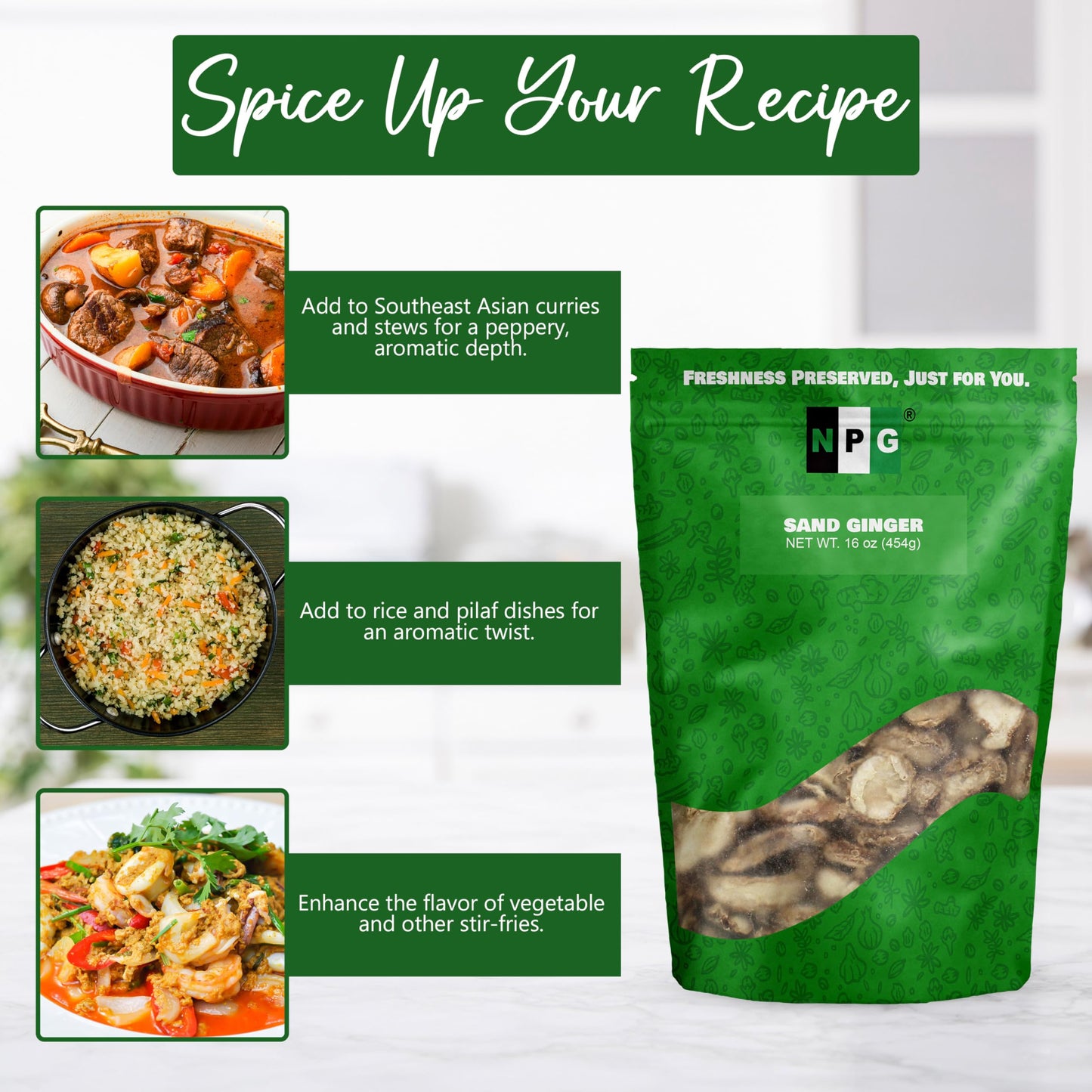 Npg Dried Galangal Root Sand Ginger Sliced 16 Ounces, Natural Non Gmo Kulinjan Alpinia Galanga Chinese Galangal Sand Ginger Slic