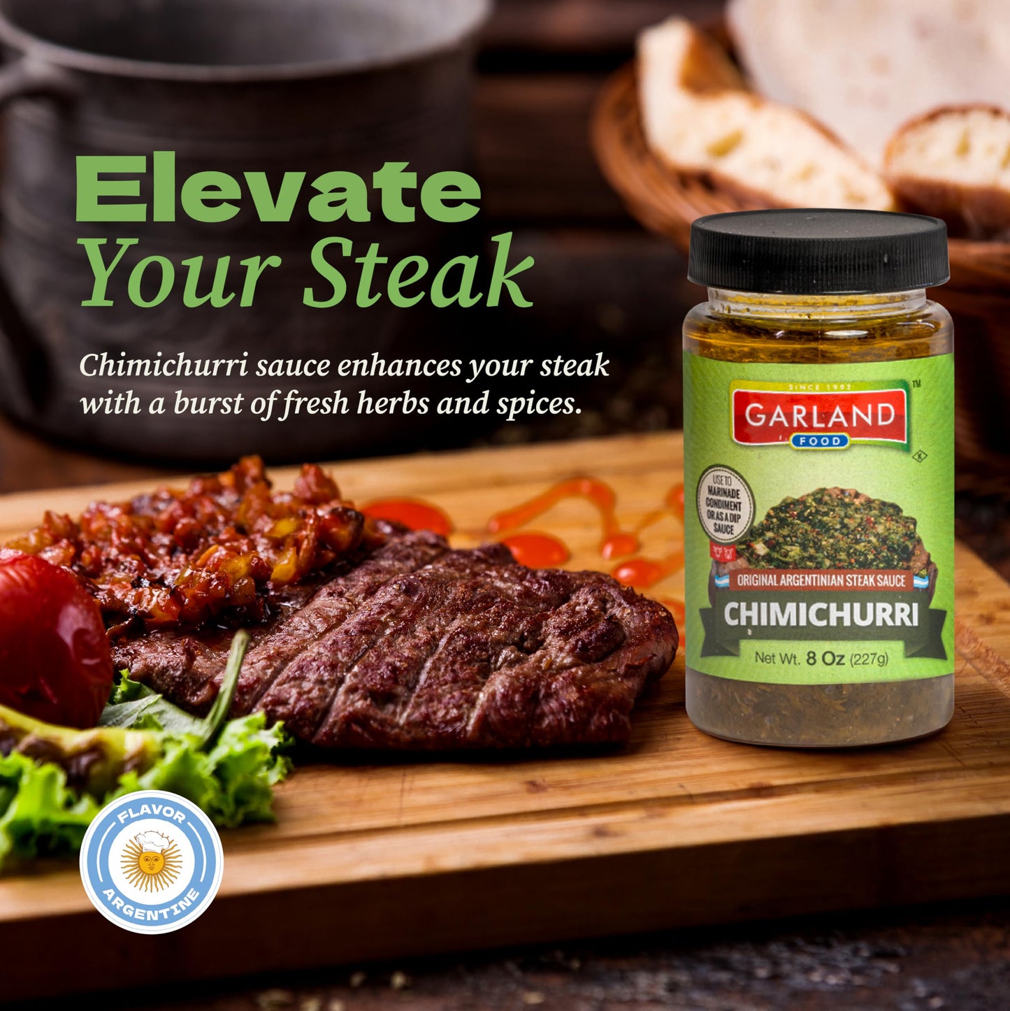 Garland Food Chimichurri Sauce 8 Oz - Made In The Usa - Authentic Argentinian Chimichurri Sauce & Seasoning, Perfect For Steak &