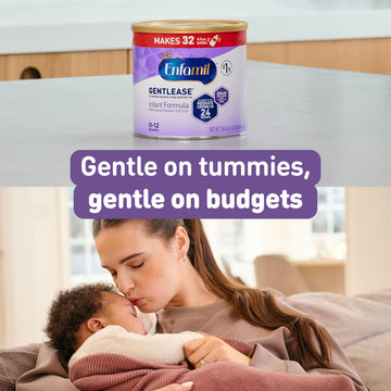 Enfamil Gentlease Baby Formula, Clinically Proven To Reduce Fussiness, Crying, Gas & Spit-Up In 24 Hours, Brain-Building Omega-3 Dha & Choline, Infant Formula Powder, Baby Milk, 19.9 Oz Can, 4 Count