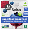 Noka Superfood Smoothie Pouches (Blueberry Beet) 4 Pack, with Plant Protein, Prebiotic Fiber & Flax Seed, Organic, Gluten Free,