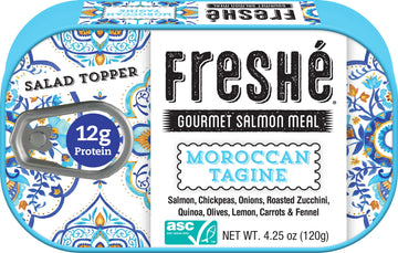 Freshé Canned Salmon Moroccan Tagine (10 Pack) - Mediterranean Style Atlantic Salmon In Olive Oil - Sustainably Farmed Tinned Fish (4.25Oz Cans)