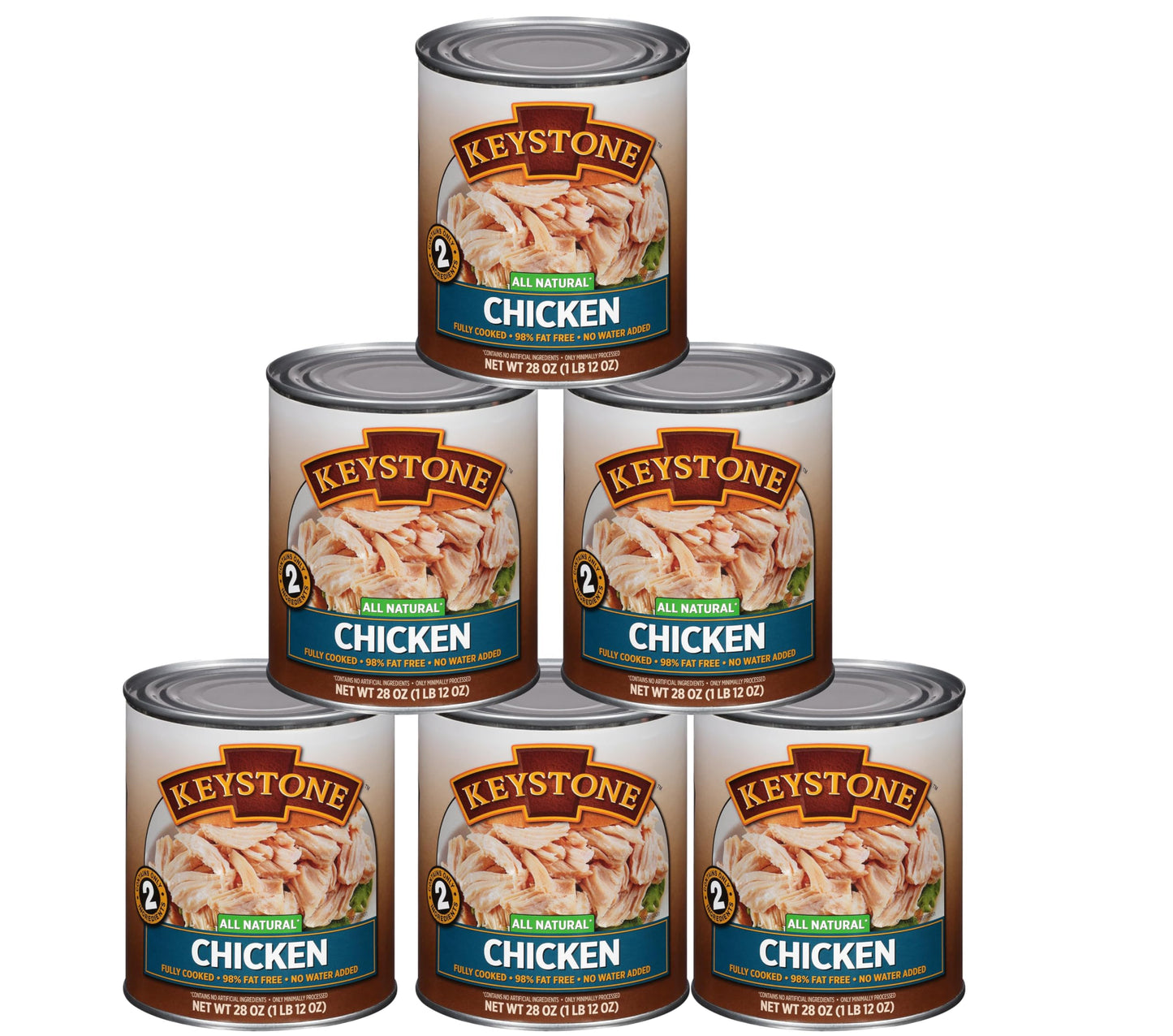 Keystone All Natural Premium Canned Chicken 28 Oz Fully Cooked | No Water Added | Ready To Meat | Quick Meals Emergency Survival Food Canned Meat Pack Of 6