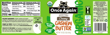 Once Again Organic Creamy Cashew Butter, 16oz - Unsweetened - USDA Organic, Gluten free Certified, Vegan, Kosher, Peanut Free -