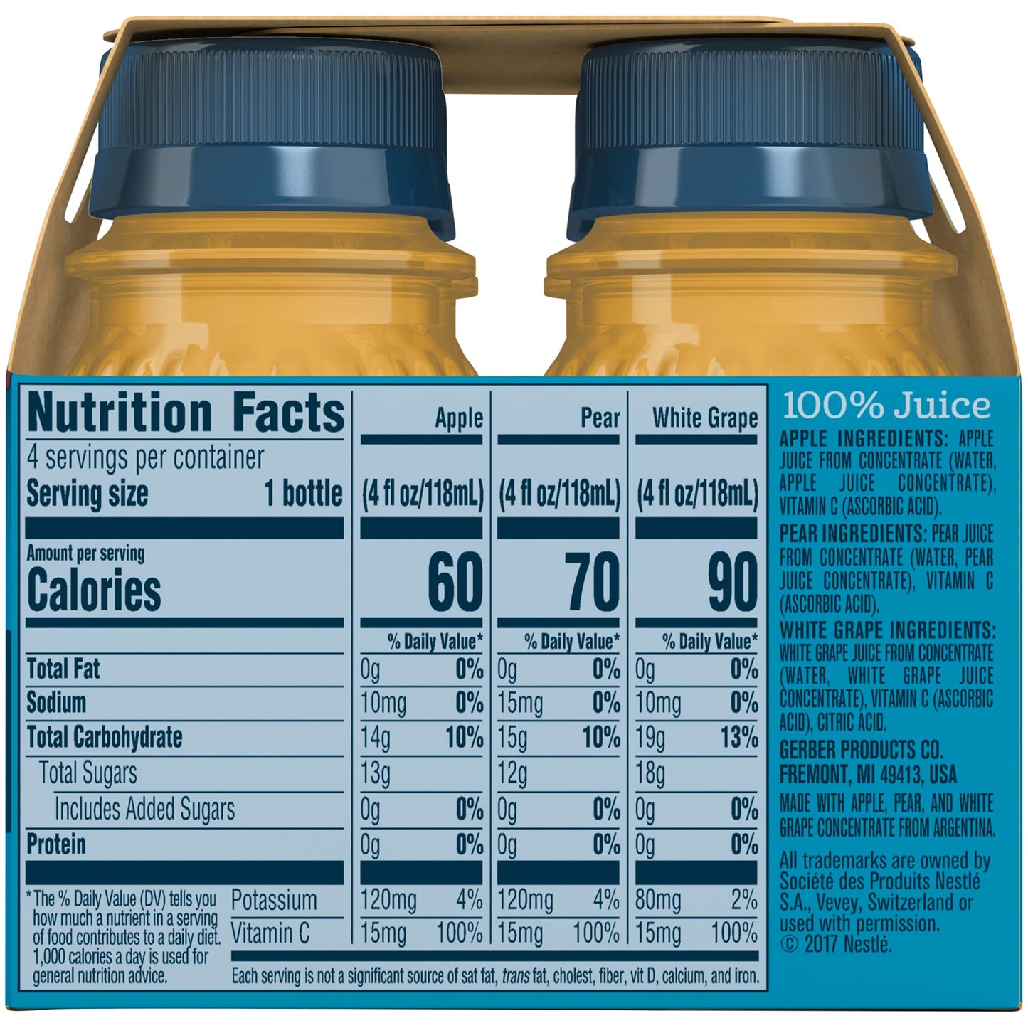 Gerber Juice Fruit 2 Apple, 1 Pear, 1 White Grape Juices From Concentrate Variety 16 Fl Oz (Pack Of 6)