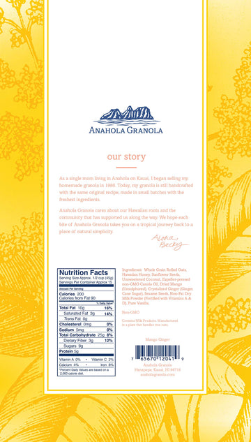 Anahola Granola Mango Ginger Granola - Healthy Hawaiian Granola - Ancient Grains With No Sugar Added - Handmade Since 1986 - Goo