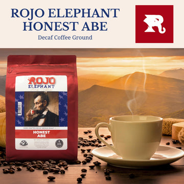 Rojo Elephant Honest Abe Handcrafted Decaf Ground Coffee, Single-Origin 100% Arabica Beans, Premium Roast, Smooth, Rich Flavor,