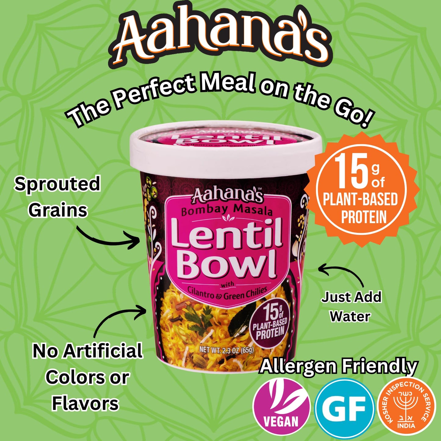 Aahanas ay Masala Rice & Lentil Bowl - Vegan, Gluten Free, Plant-Based, Ready To Eat, Pack of 8