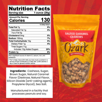 Ozark Nut Roasters Salted Caramel Cashews, Gluten-Free Gourmet Snack Nuts, 14 oz