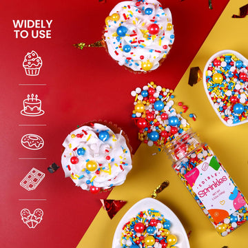 Red Blue And Yellow Sprinkles For Cake Decorating, 3.52Oz Funfetti Edible Pearl Sprinkles For Cupcake Baking Ice Cream Cookie, P