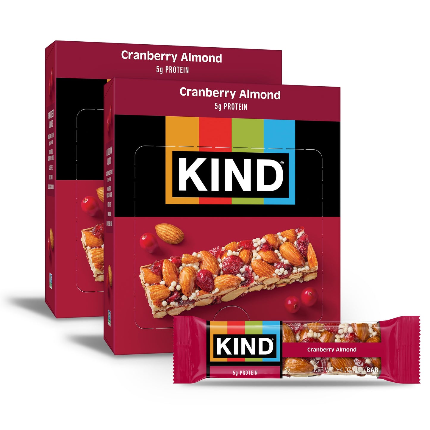 KIND Nut Bars, Cranberry Almond, Healthy Snack Bars, Gluten Free, Low Sugar, 6g Protein, 24 Count