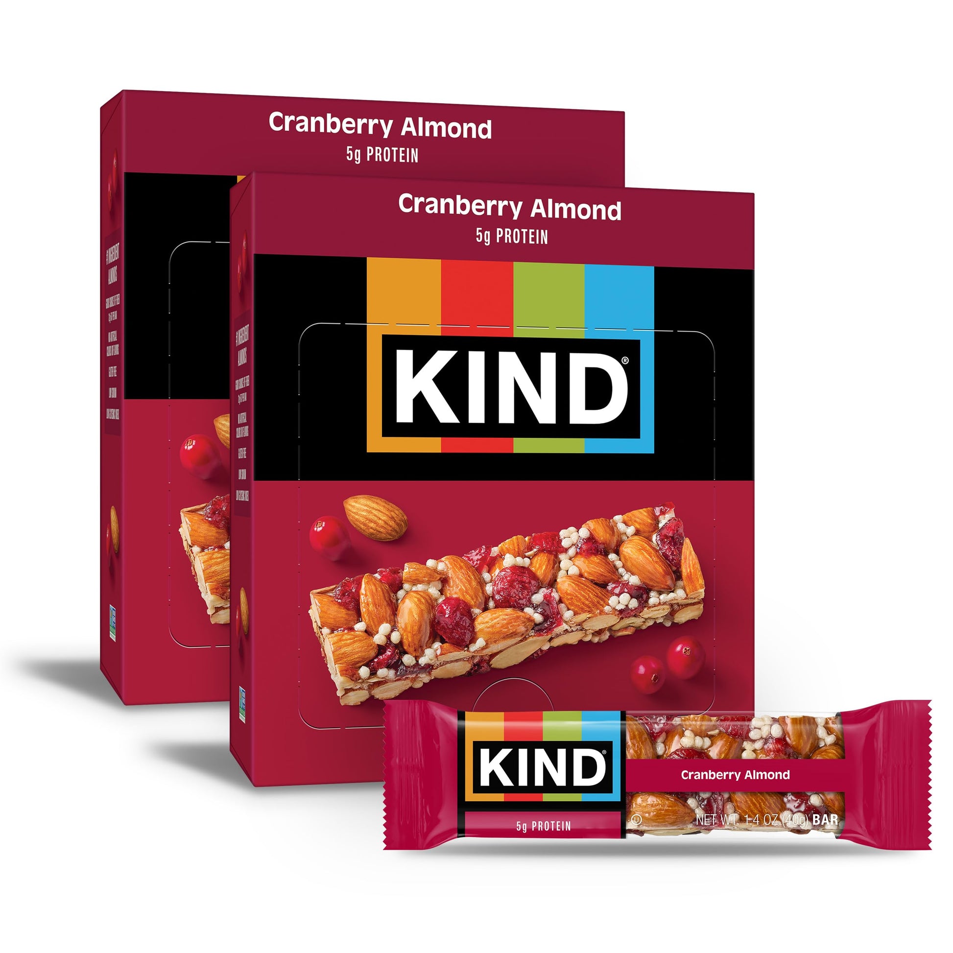 KIND Nut Bars, Cranberry Almond, Healthy Snack Bars, Gluten Free, Low Sugar, 6g Protein, 24 Count