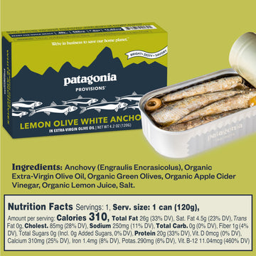 Patagonia Provisions Lemon Olive White Anchovies | Responsibly Sourced In Spain | 20G Protein & Gluten Free | 4.2 Ounce (Pack Of
