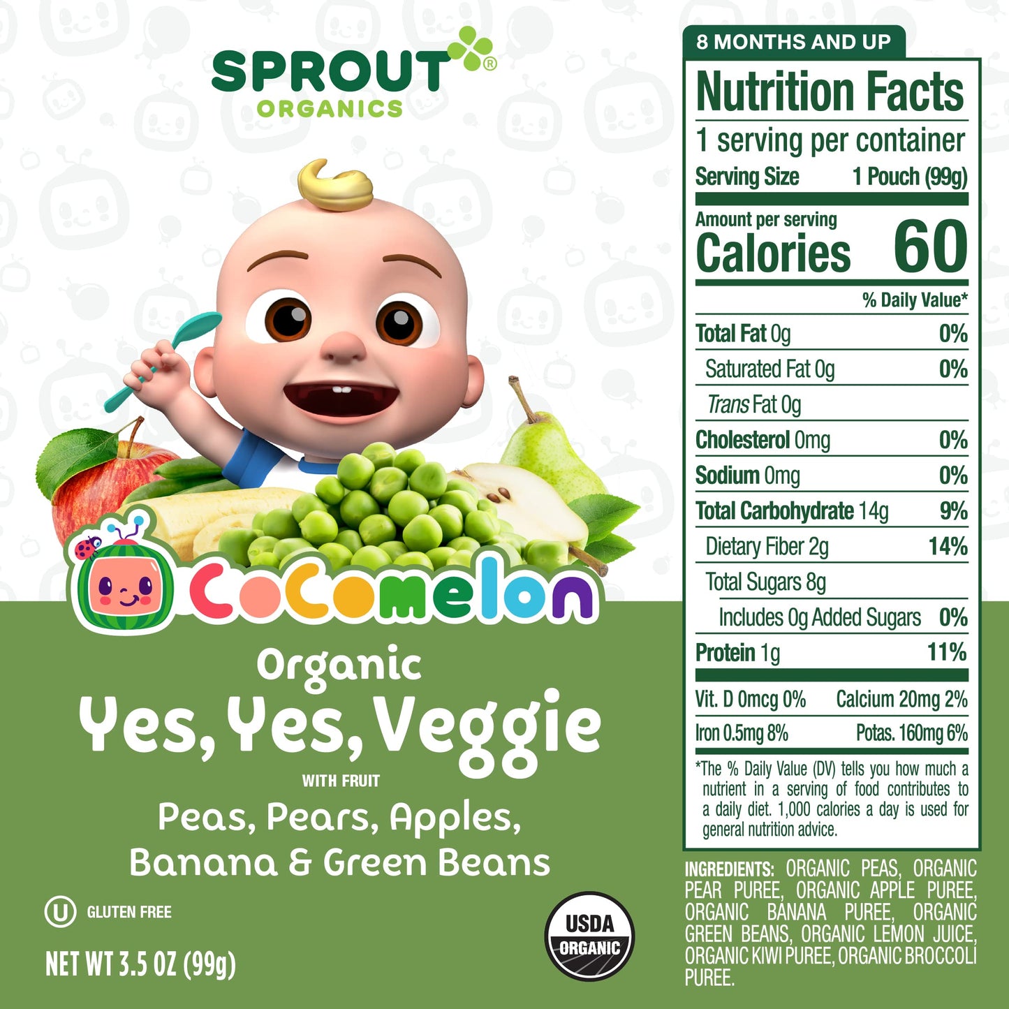 Cocomelon Sprout Organic Baby Food, Toddler Pouches, Yes, Yes, Veggie, Fruits, Grains, 3.5 Oz(Pack Of 12)