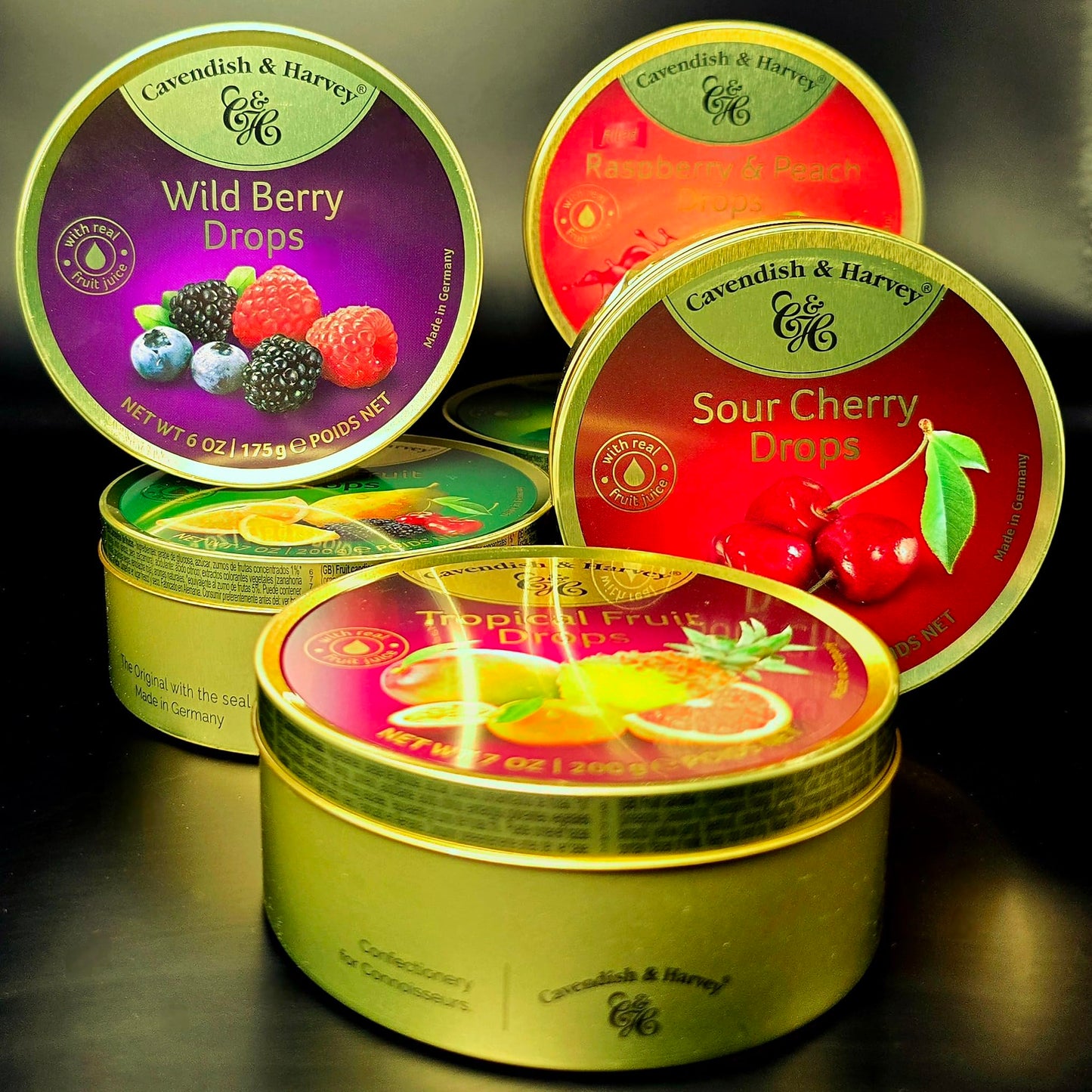 Cavendish And Harvey Variety Flavor Hard Candy Drops Sour Cherry, Wild Berry, Tropical Fruit, Sour Lemon, Raspberry And Peach, M