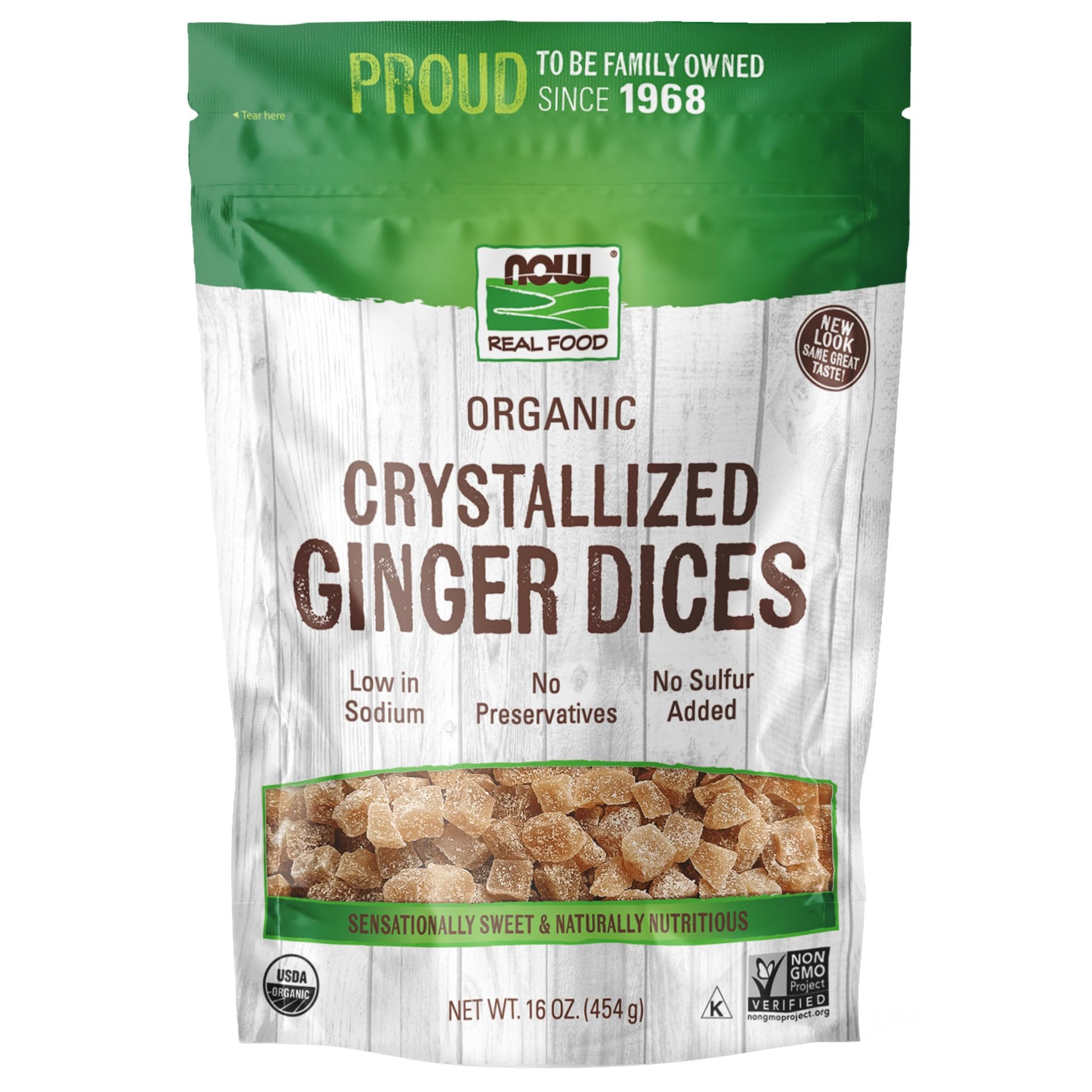Now Foods, Organic Crystallized Ginger Dices, Low-Sodium, Preservative-Free And Non-Gmo, 16-Ounce (Packaging May Vary)