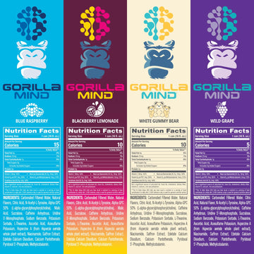 Gorilla Mind Energy Drink | Unmatched Energy Amplified Focus | N-Acetyl-L-Tyrosine Alpha-GPC 200mg Caffeine Uridine Saffron | 0 Sugar Or Artificial Colors | 16oz | 12-Pack (Variety Pack #1)