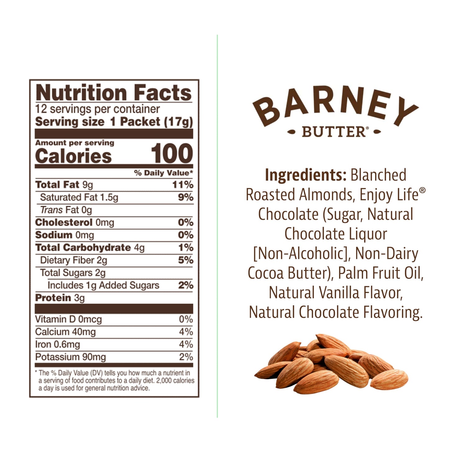 Barney Butter Chocolate Almond Butter Blend, Peanut Free, Non GMO, 0.6 Ounce (Pack of 12)