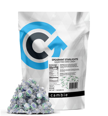 Sugar Free Spearmint Starlights By Cambie, 1 Lb Of Spearmint Sugar Free Hard Candy, Individually Wrapped Mints, Deliciously Swee