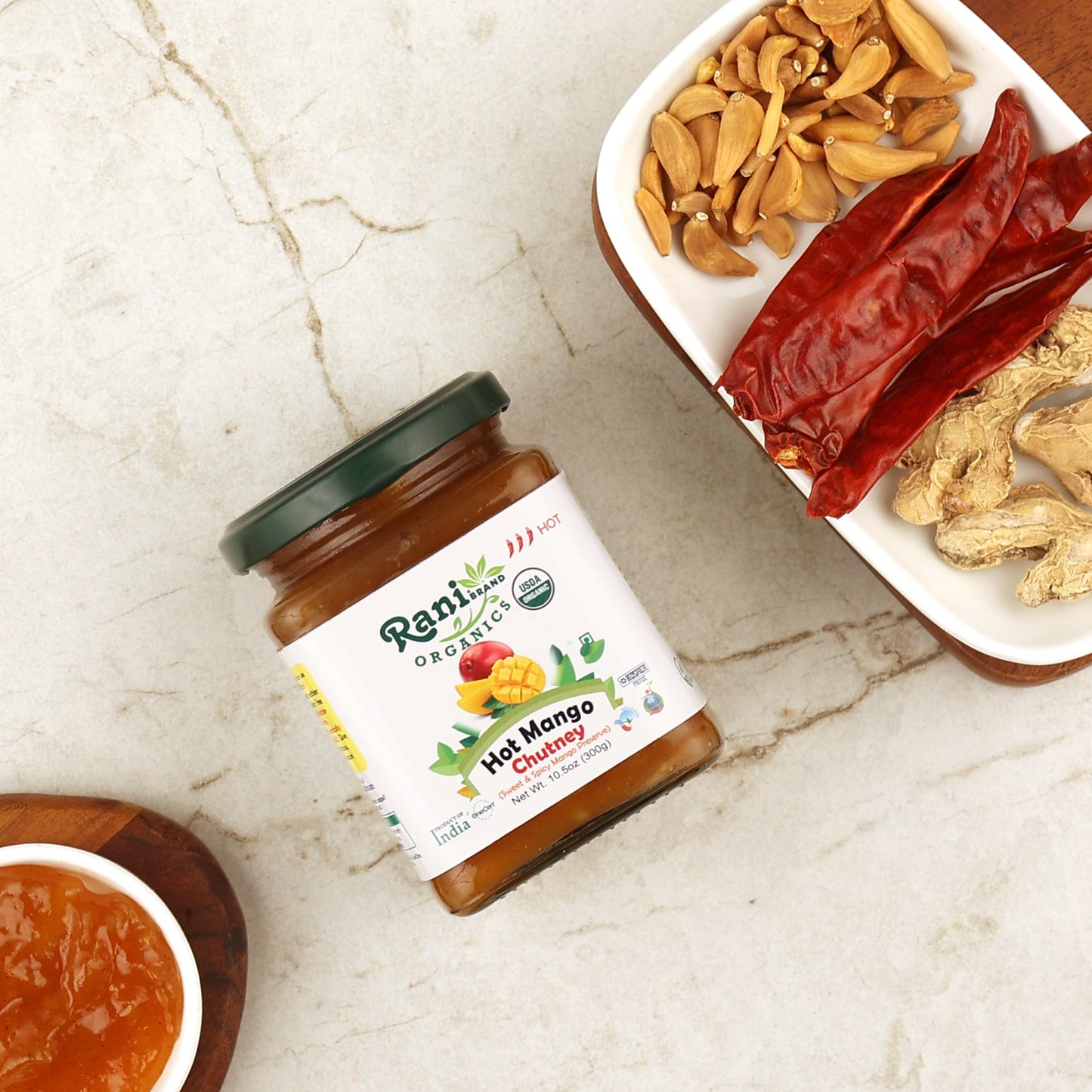 Rani Organic Hot Mango Chutney (Spicy Indian Preserve) 10.5Oz (300G) Glass Jar, Ready To Eat ~ All Natural | Vegan | Gluten Free