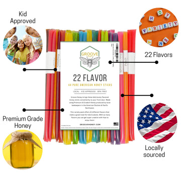 Flavored Honey Sticks - Farm Fresh Us Honey Packets For Tea, Travel, Kids - Variety Flavors