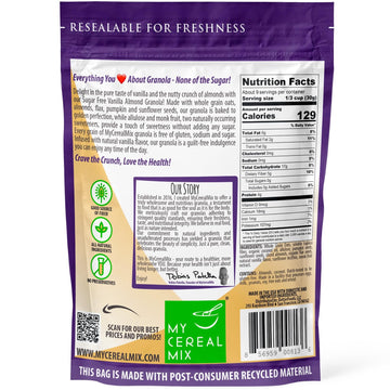 Mycerealmix Sugar Free Vanilla Almond Granola - 12 Pack (120Oz Total) - Vegan, Gluten Free - Monk Fruit & Allulose Sweetened - D