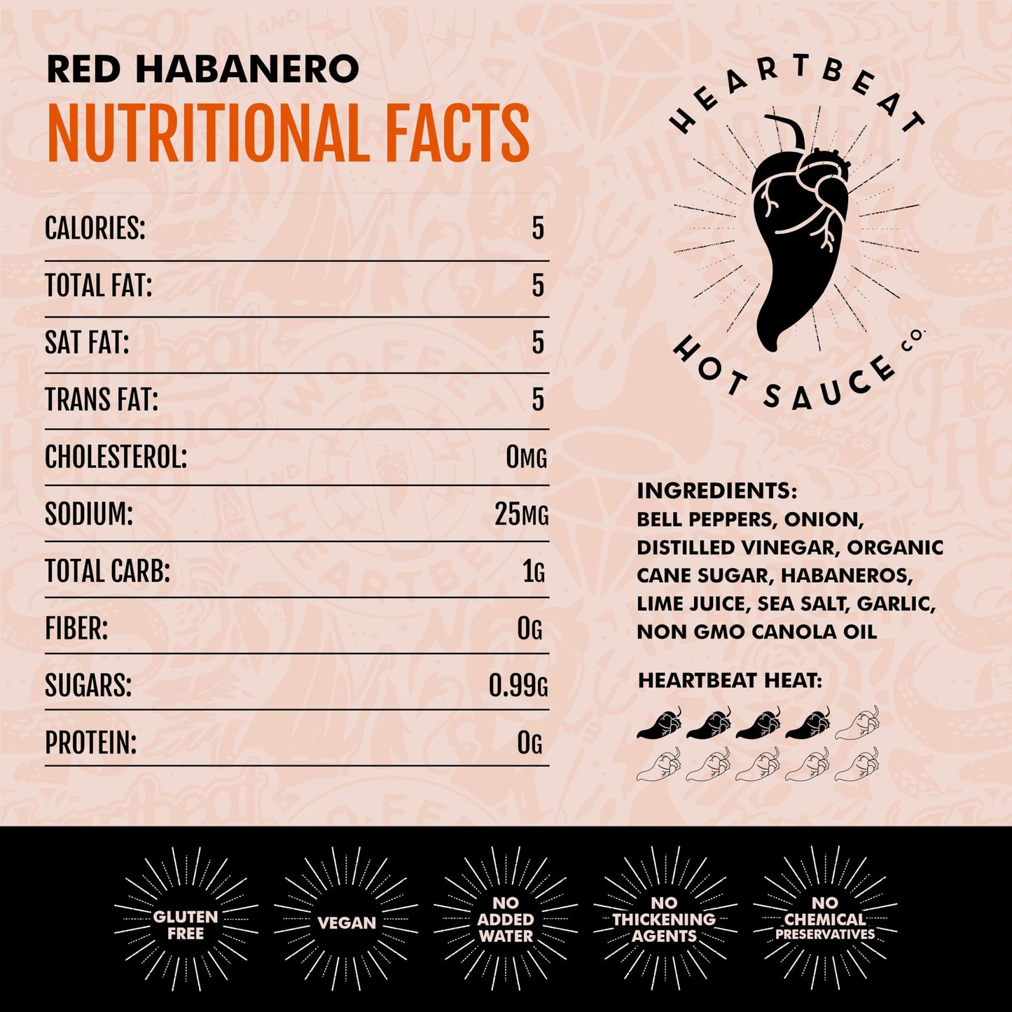 Heartbeat Hot Sauce Co. | Red Habanero, 6 Oz. 6 Pack