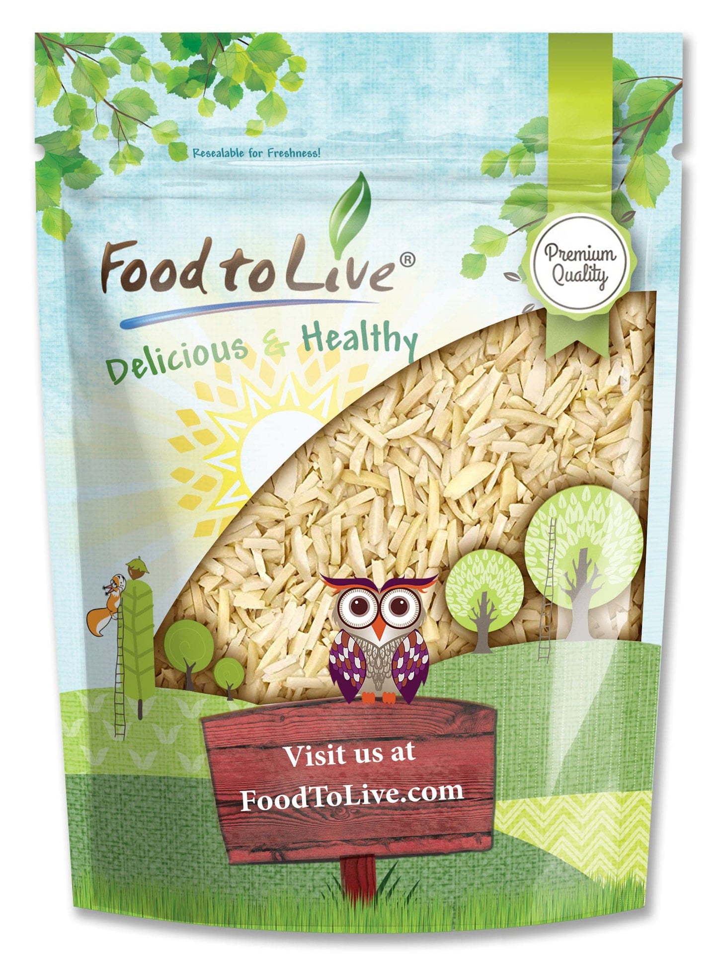 Food to Live - Blanched Slivered Almonds, 1 Pound Chopped Raw Blanched Almonds, Unsalted, Vegan, Keto, Kosher, Bulk. High in Pro