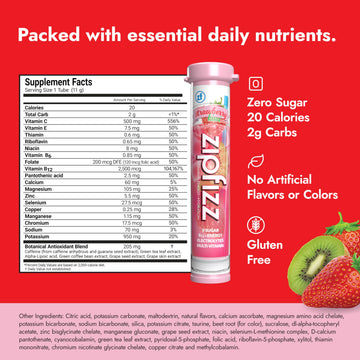 Zipfizz Daily Energy Drink Powder Strawberry Kiwi 20 Pack | 3-in-1 Sustained Energy Rapid Hydration and Essential Vitamins | Sugar-Free | Electrolyte Powder | Contains Vitamin B-12 & Antioxidants