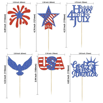 Gyufise Cupcake Toppers, 24Pcs Firework Star Picks, Independence Day Decorations, Small, Multicolor