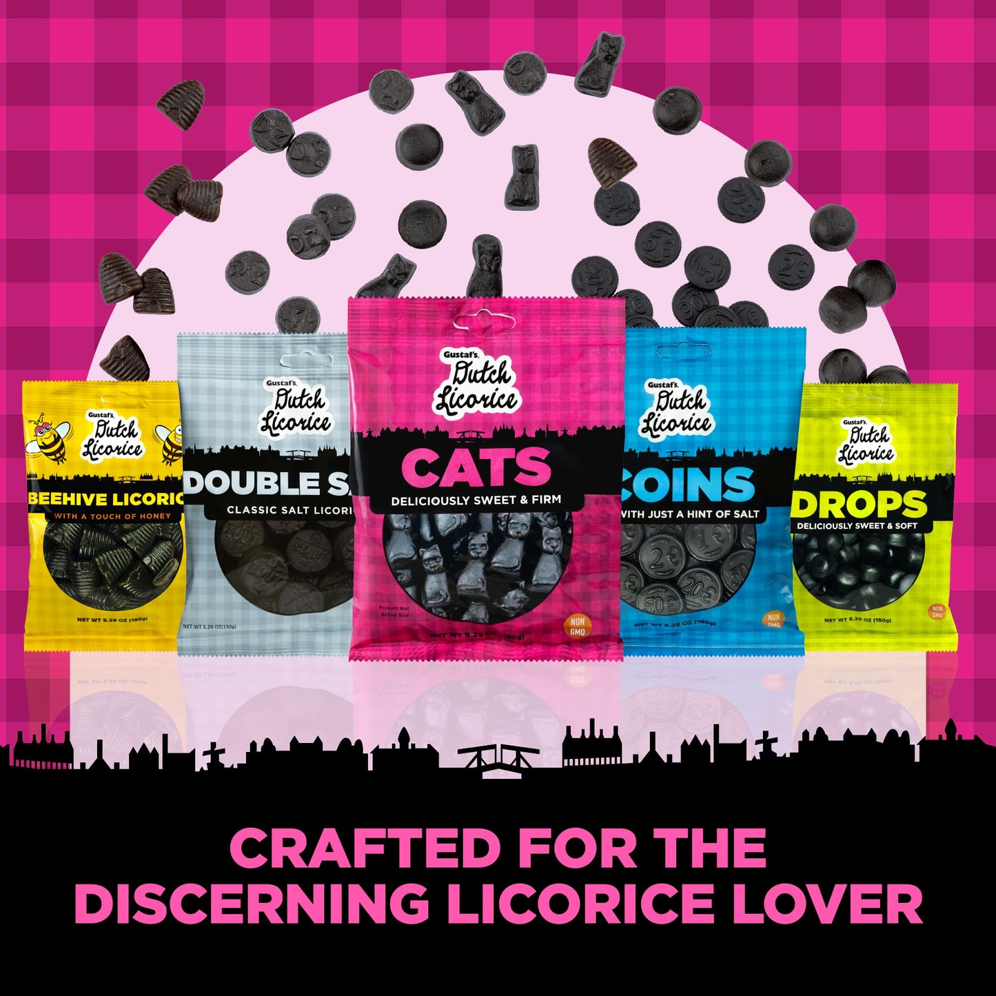 Gustafs Dutch Licorice Cats - Sweet Black Licorice - 5.2oz Bags - 12 Pack - Black - Model 86232319332