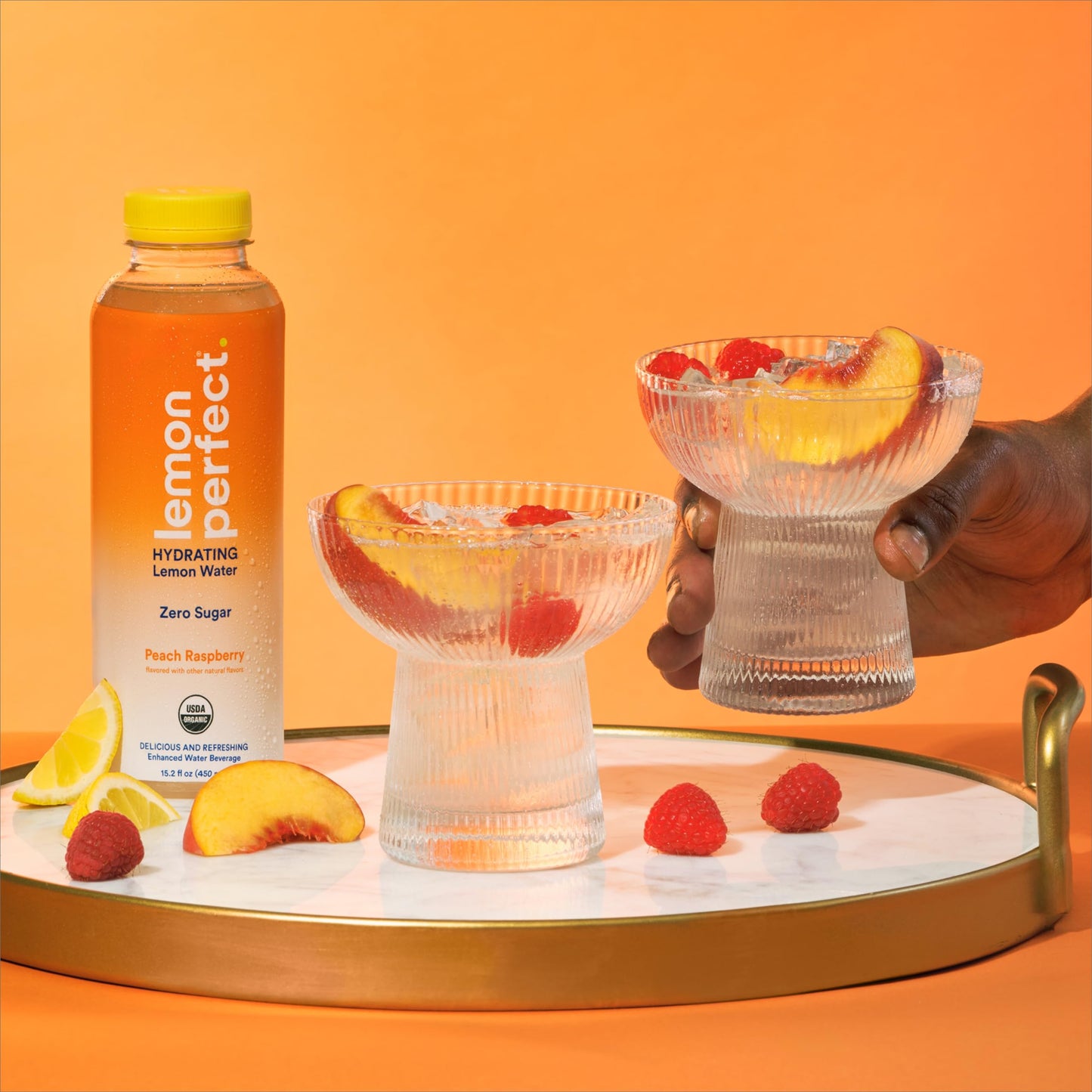 Lemon Perfect Peach Raspberry, Hydrating Flavored Lemon Water, Zero Sugar, Delicious and Refreshing, Organic, 15.2 fl oz Bottles